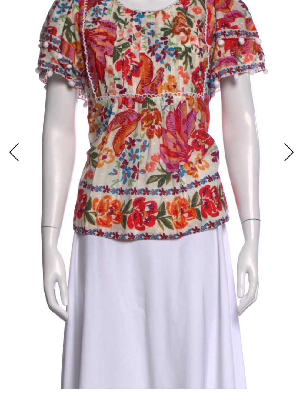 FARM Rio Multicolor Floral Embroidered Puff Sleeve Top EUC